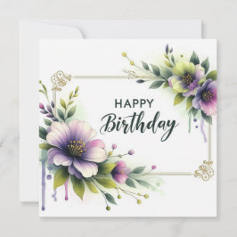 grattis på födelsedagen elegant blomster ram kort