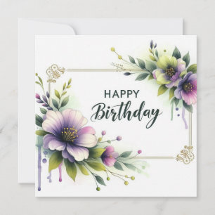 grattis på födelsedagen elegant blomster ram kort