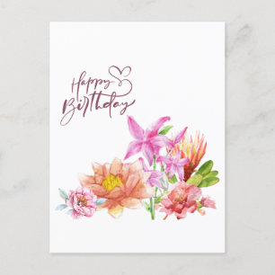 Grattis på födelsedagen Elegant blomster vattenfär Vykort