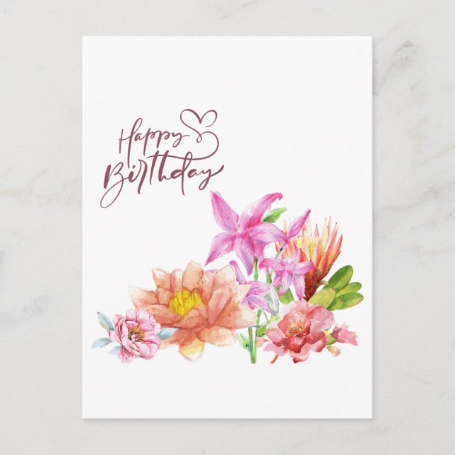 Grattis på födelsedagen Elegant blomster vattenfär Vykort (Framsida)
