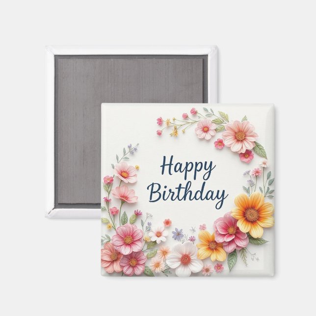 Grattis på födelsedagen Elegant blomsterkrans Magnet (Front/Back)