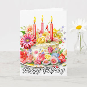Grattis på födelsedagen   Elegant födelsedagstårta Kort