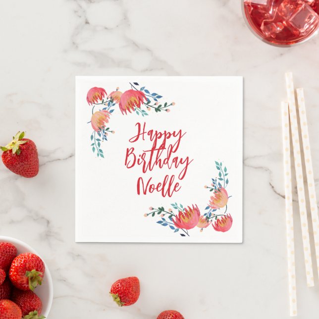 Grattis på födelsedagen - Elegant, Röda vitkolsblo Pappersservett (Insitu)