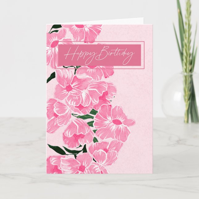 Grattis på födelsedagen Elegant Rosa Gouache Flowe Tack Kort (Framsida)