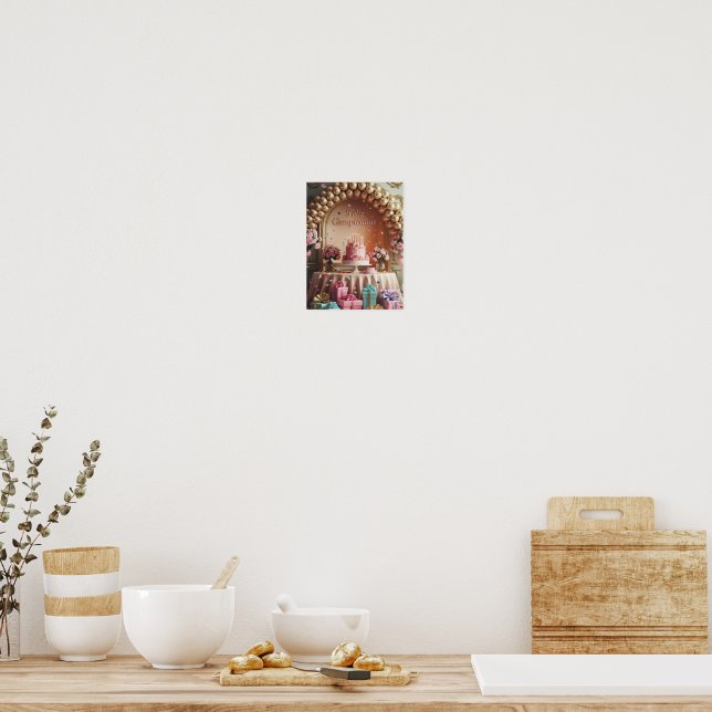 “Grattis på födelsedagen” Elegant rosa & guld föde Poster (Kök)