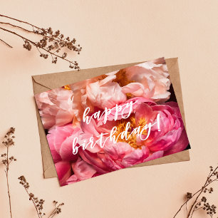 Grattis på födelsedagen! Elegant Rosa Peonies Post Vykort