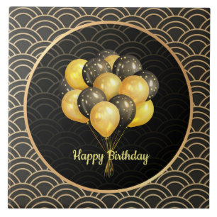 Grattis på födelsedagen, elegant svart och guld, kakelplatta