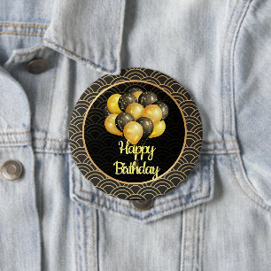 Grattis på födelsedagen, elegant svart och guld, knapp