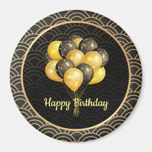 Grattis på födelsedagen, elegant svart och guld, magnet