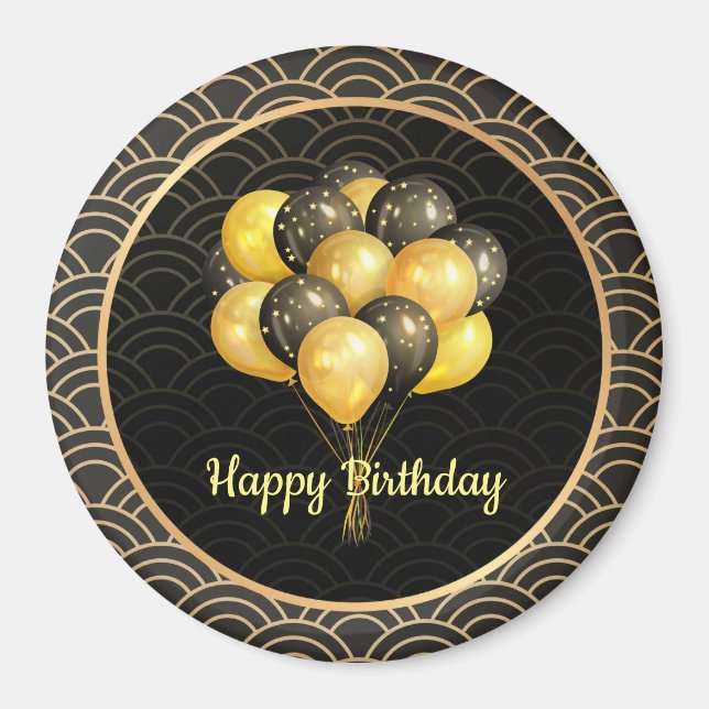 Grattis på födelsedagen, elegant svart och guld, magnet (Framsidan)