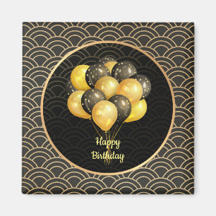 Grattis på födelsedagen, elegant svart och guld, magnet