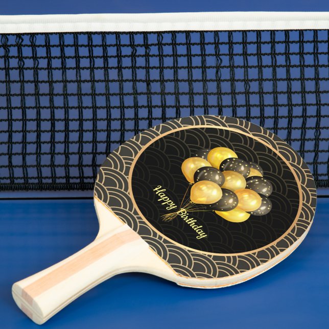 Grattis på födelsedagen, elegant svart och guld, pingisracket (Insitu)