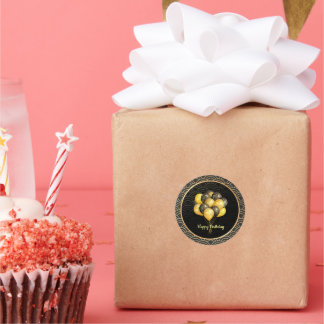 Grattis på födelsedagen, elegant svart och guld, runt klistermärke