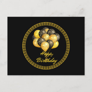 Grattis på födelsedagen, elegant svart och guld, vykort