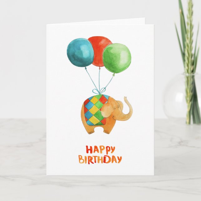 Grattis på födelsedagen Elephant & Balloons Blank  Kort (Framsida)