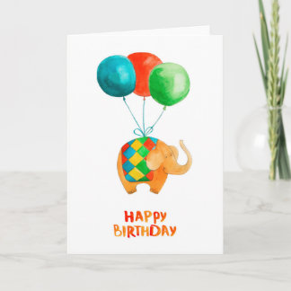 Grattis på födelsedagen Elephant & Balloons Blank Kort