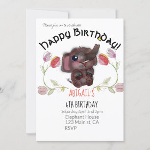 Grattis på födelsedagen Elephant och Tulips Inbjudningar
