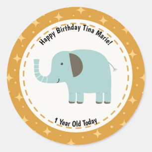 Grattis på födelsedagen Elephant Zoo Animals Runt Klistermärke