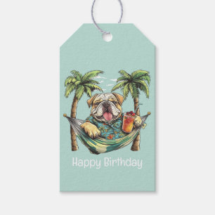 Grattis på födelsedagen engelsk bulldogg i hawaiis presentetikett