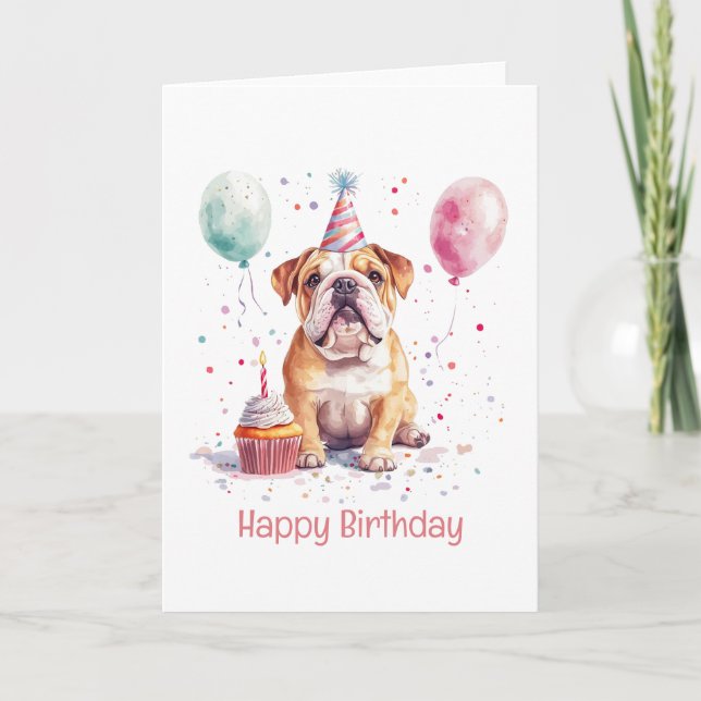 Grattis på födelsedagen engelsk bulldogg kort (Framsida)