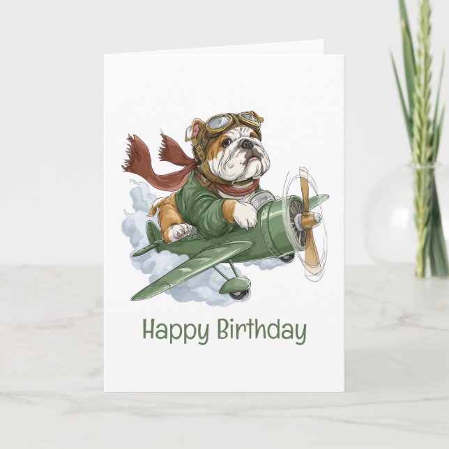Grattis på födelsedagen engelska Bulldog Pilot Air Kort (Framsida)