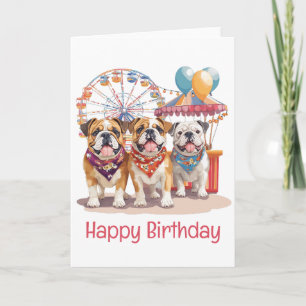 Grattis på födelsedagen Engelska bulldog vid en ka Kort