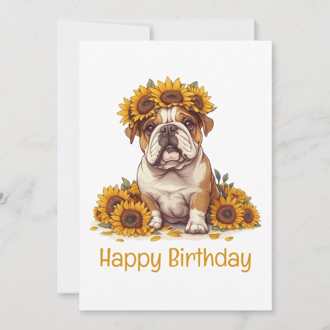 Grattis på födelsedagen English Bulldog Sunblomma  Kort (Framsida)