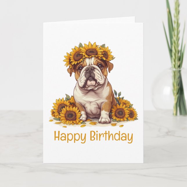 Grattis på födelsedagen English Bulldog Sunblomma  Kort (Framsida)