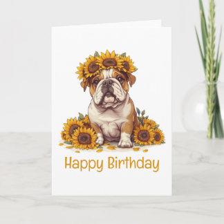 Grattis på födelsedagen English Bulldog Sunblomma  Kort