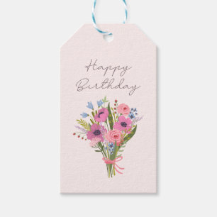 Grattis på födelsedagen enkel, rosa, blommigt, skr presentetikett