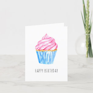 Grattis på födelsedagen enkel vattenfärg cupcake s tack kort