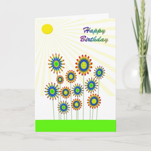 Grattis på födelsedagen, ett lycklig-blomsterkort kort (Framsida)