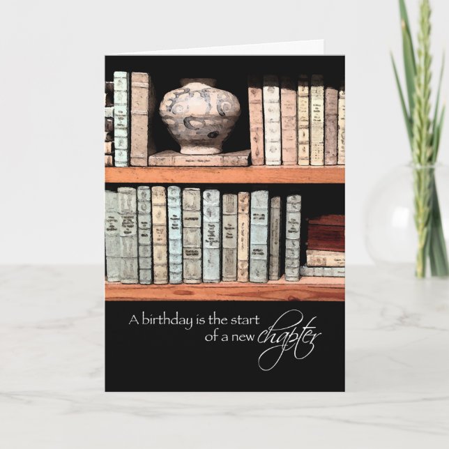 Grattis på födelsedagen, ett nytt kapitel framför  kort (Framsida)