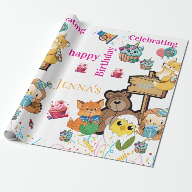 Grattis på födelsedagen Fågel Räv Katt Kyckling In Presentpapper (Utrullad)