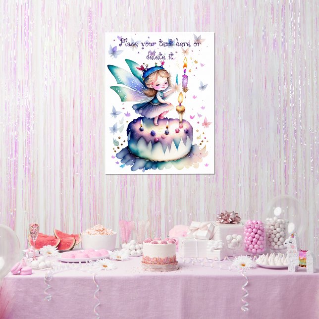 Grattis på födelsedagen Fairy 01 Poster (Adorable Fairy Birthday customizable poster. Perfect for your birthday party)