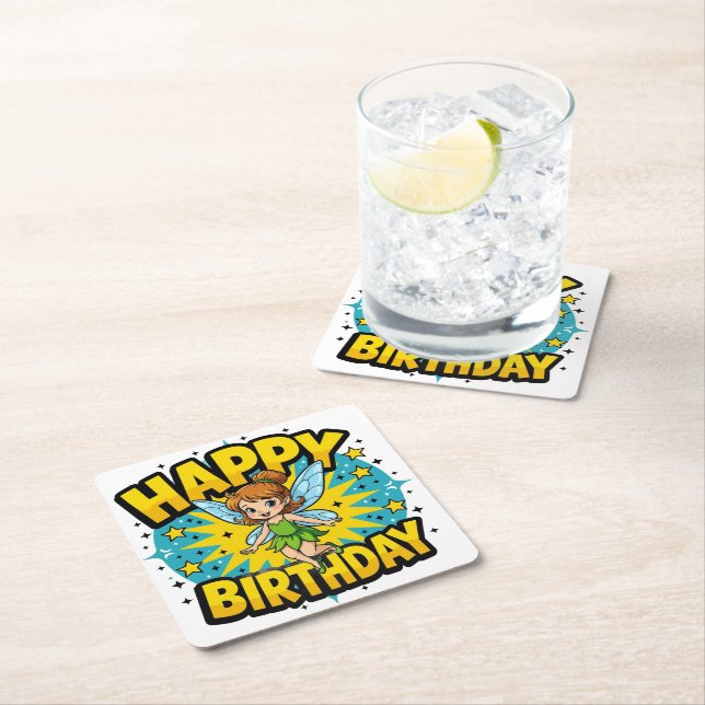Grattis på födelsedagen Fairy Underlägg Papper Kvadrat (Insitu)