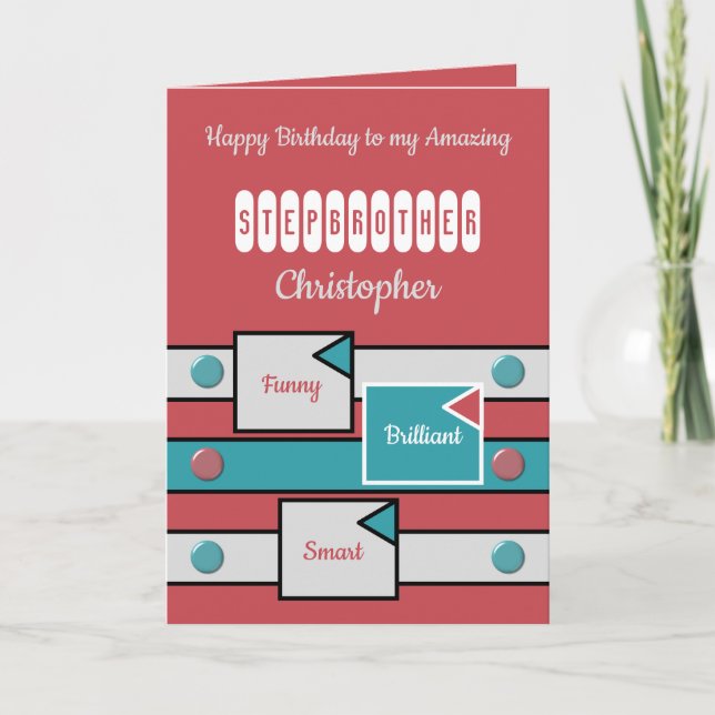 Grattis på födelsedagen fantastisk Stepbroder red Kort (Framsida)