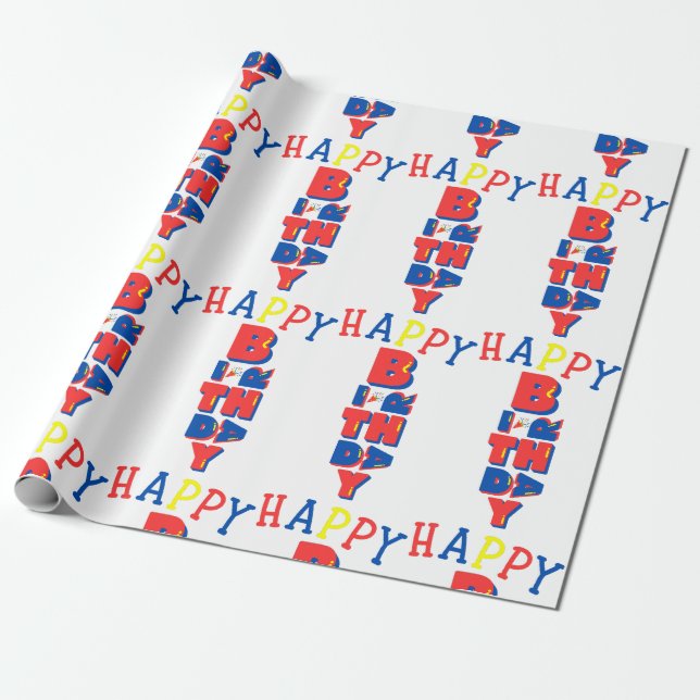 Grattis på födelsedagen Färg Remix Wrapping Papper Presentpapper (Utrullad)