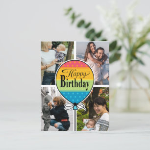 Grattis på födelsedagen färgat bubblor 4-foto-kort vykort