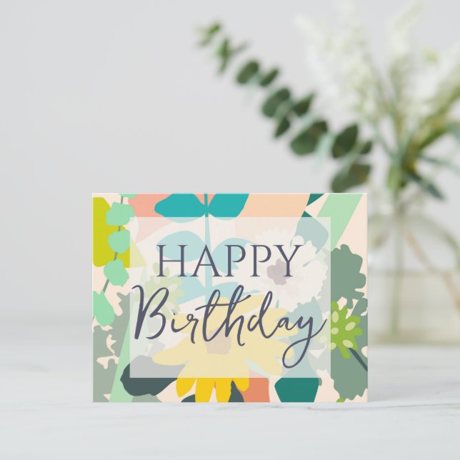 Grattis på födelsedagen Färgglad Abstrakt Blommig  Vykort (Stående Fram)