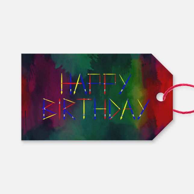 Grattis på födelsedagen Färgglad Konstnär Målarpen Presentetikett (Framsidan (Horisontell))