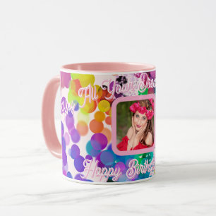 Grattis på födelsedagen Färgglada Bokeh-bubblor Ro Mugg