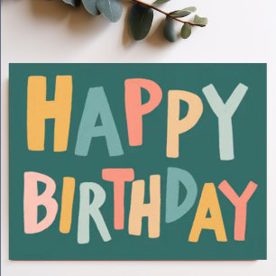 GRATTIS PÅ FÖDELSEDAGEN Färgglatt Pastell Handstil Vykort