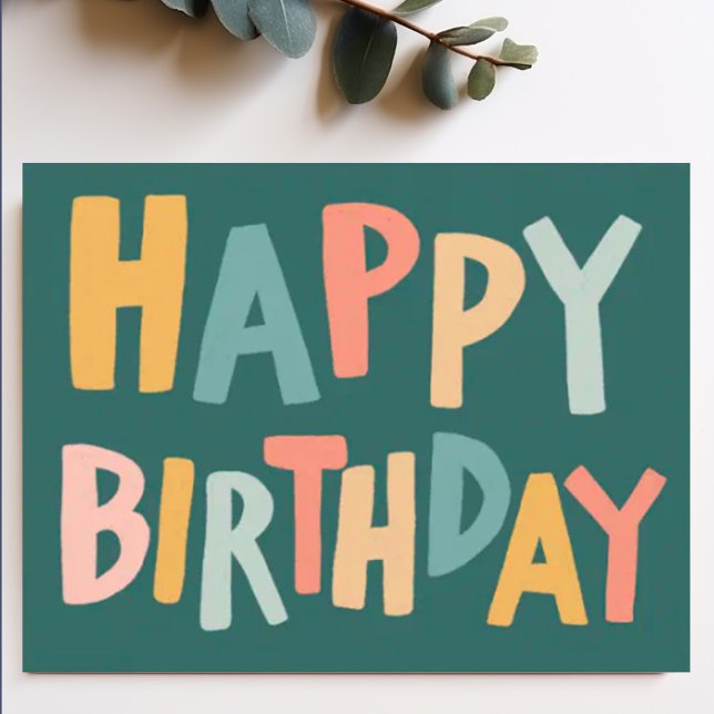 GRATTIS PÅ FÖDELSEDAGEN Färgglatt Pastell Handstil Vykort (Custom handlettered happy birthday chic card)