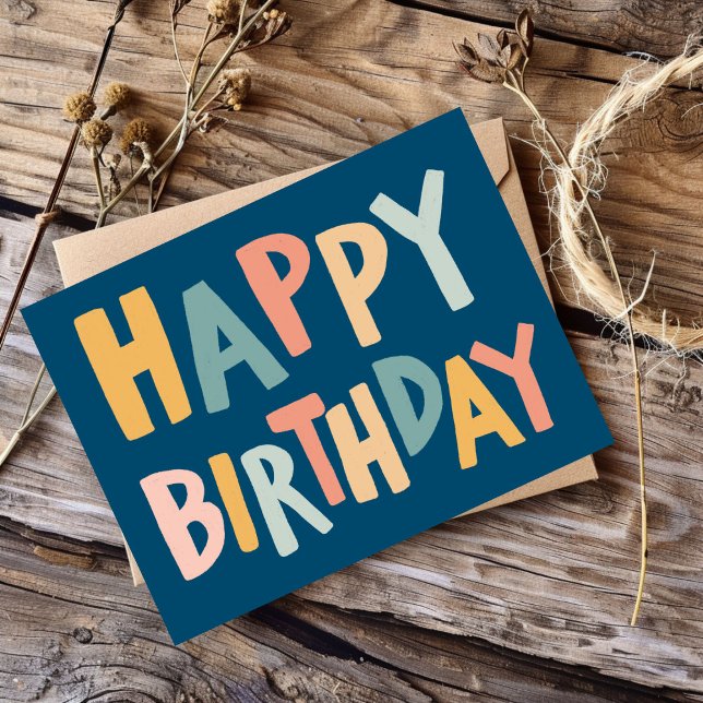 GRATTIS PÅ FÖDELSEDAGEN Färgglatt Pastell Handstil Vykort (HAPPY BIRTHDAY Colorful Pastel Handlettering Cute Postcard
)