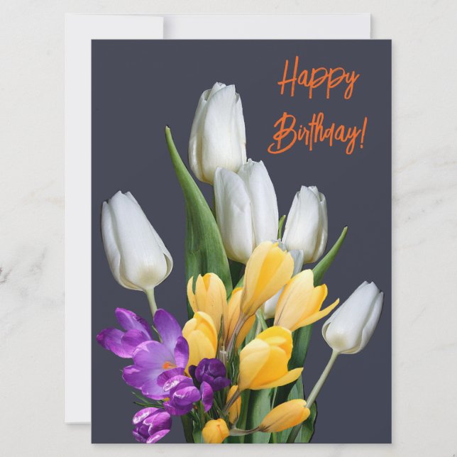 Grattis på födelsedagen färglös blommigt av tulip- julkort (Framsida)