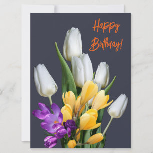 Grattis på födelsedagen färglös blommigt av tulip- julkort