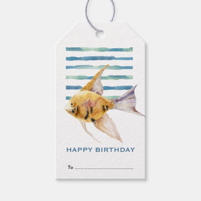 Grattis på födelsedagen, färglös tropisk fiskstran presentetikett (Framsidan)