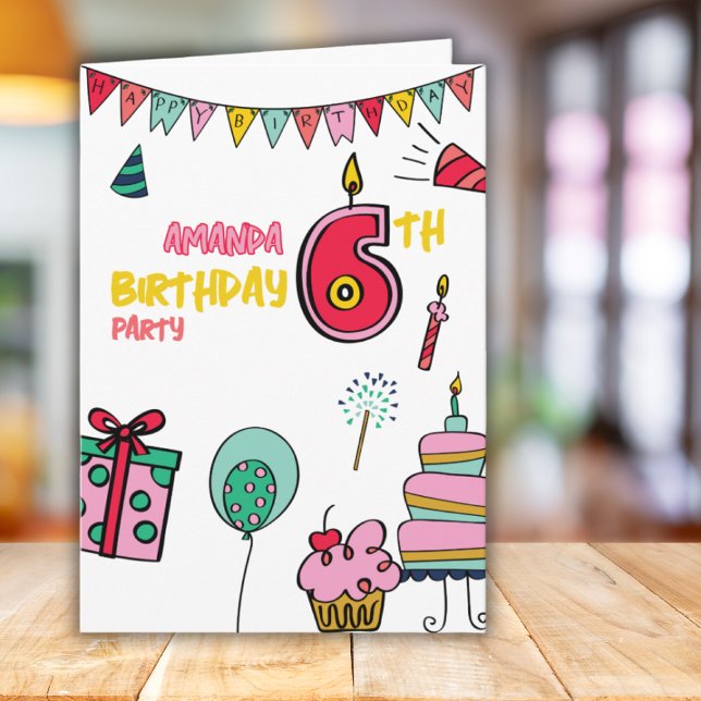 Grattis på födelsedagen Färgrik 6-års födelsedagsg Kort (Skapare uppladdad)