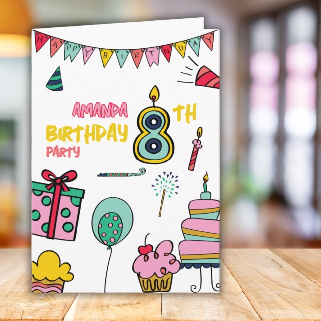 Grattis på födelsedagen Färgrik 8-års födelsedagsg Kort (Skapare uppladdad)